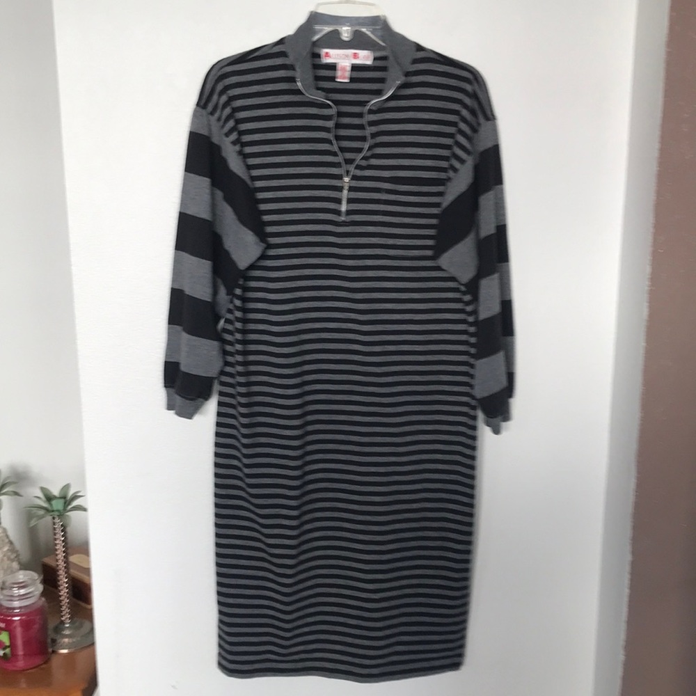 🖤ALISON BLAIR DRESS SIZE LARGE BLACK AND GREY STRIPES GREAT CONDITION!